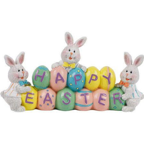 Easter Decorations, Easter Eggs Bunny Centerpiece, 8.5 in Tabletop Easter Resin Figurine Decor