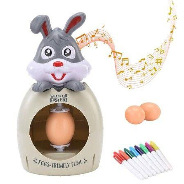 Easter Egg Decorating Spinner With Music Eggs Pens Kids Gift Plastic Holidays Children Play Arts And Crafts Grey Rabbit And Grey Egg