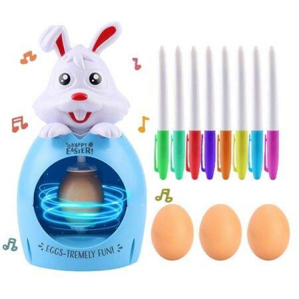 Easter Egg Decorating Spinner With Music Eggs Pens Kids Gift Plastic Holidays Children Play Arts And Crafts White Rabbit And Blue Egg