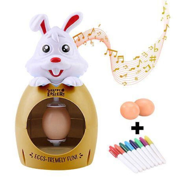 Easter Egg Decorating Spinner With Music Eggs Pens Kids Gift Plastic Holidays Children Play Arts And Crafts White Rabbit And Brown Egg