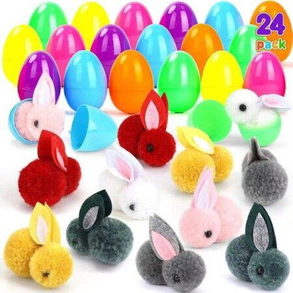 Easter Egg Fillers with 24 Pack of Plush Rabbit Toys, Mini Stuffed Animals, Surprise Toys Inside Easter Basket, Party Favors for Kids