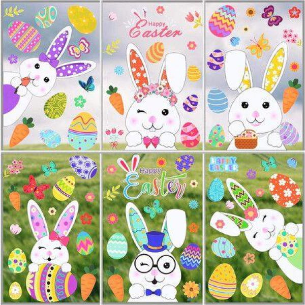 Easter Egg Window Stickers Bedroom Balcony Glass Door Background Electrostatic Spring, Easter Window Stickers (9 Sheets)