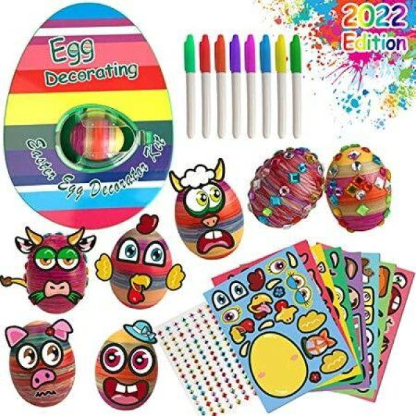 Easter Eggs Music Light Spinner? Egg Dying Kit? Egg Painting Kit. Coloring Kit With 10 Plus Wooden Eggs Crystals Cartoon Stickers.