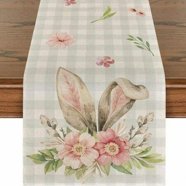 Easter Table Runner Rabbit Ears Buffalo Plaid Table Runner for Spring Summer Holiday Kitchen Dining Indoor Outdoor Party Decorations 13 x 72 Inch