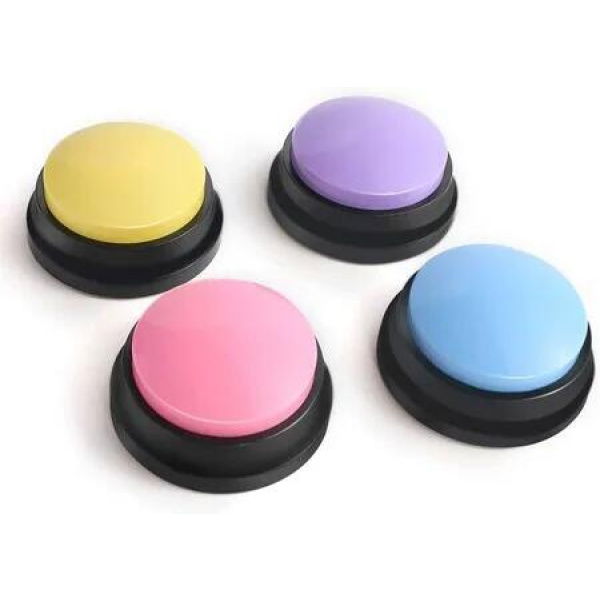 Easy to use Voice Recording Dog Training Buttons - 4 Pack (Blue, Pink, Yellow, Purple) for Communication and Pet Training