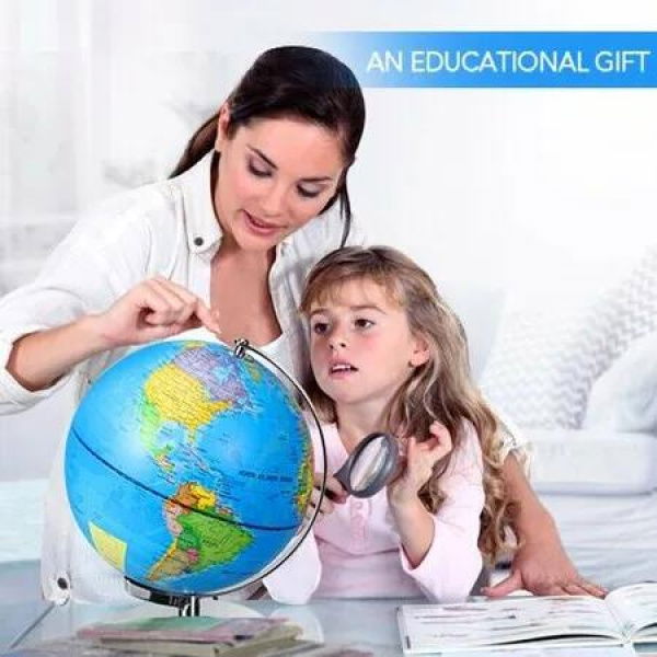 Educational Globe Illuminated World Stand LED Night Light Earth Map 23cm Constellation View 2in1 Interactive Geographic Learning Toy Discovery Tool Home Decor Gift