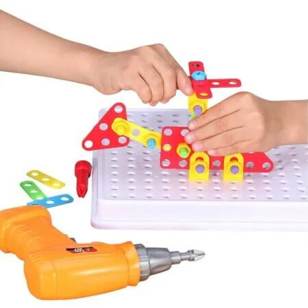 Educational STEM Building Toy Creative Mosaic Drill Set with Electric Drill and Screw Puzzles for Kids Ages 3-8