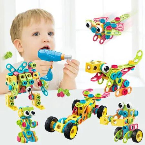 Educational STEM Learning Toys, Construction Building Block Games with Toy Drill for Boys and Girls (147 PCS)