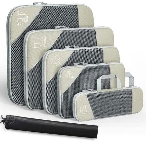 Efficient Travel Luggage Organizer 6 PCs Suitcase Compression Packing Cube-Cream Coloured