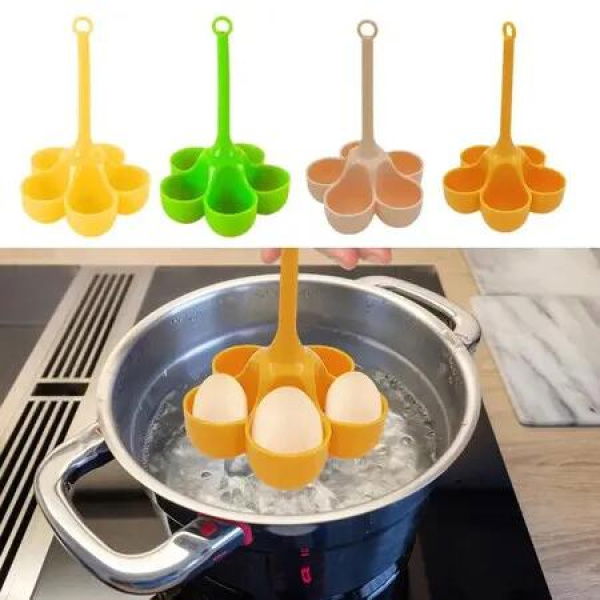 Egg Boiler Holder Heat-resistant Silicone Egg Steamer Tray With 5 Grids Eggs Poaching Boiling Cooker Rack Kitchen Egg Tools Color Orange