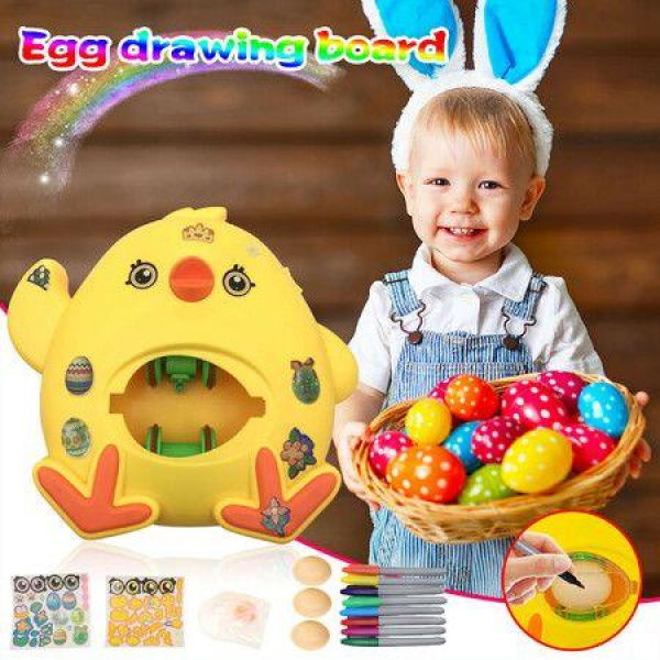 Egg Painting Machine Easter Egg Decorating Turner Tool Cute Chicken With 3 Eggs Sticker Set 8 Quick Dry Marker Pens For Kids Educational Craft Kit Toy Party