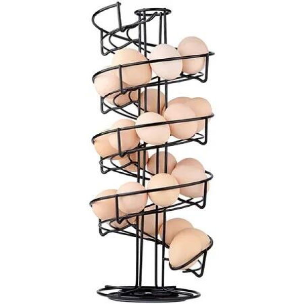 Egg Skelter Metal Spiral Dispenser Rack Storage Display Kitchen Organiser Gadgets Countertop Cooking Accessories Black