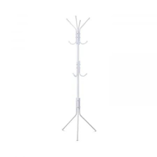 EKKIO 12 Hook Metal Coat Rack Stand with 3-Tier Hat Hanger (White) EK-CRS-100-GQR