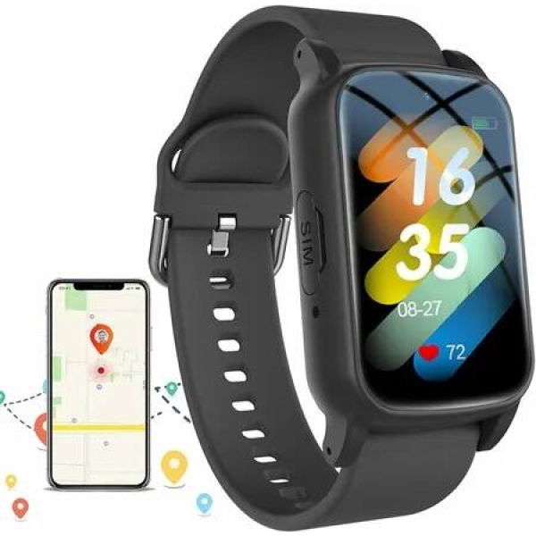 Elderly Smart Watch With Fall Detection,SOS Positioning Bracelet GPS Tracker,Alert Devices SPersonal Alarm With Emergency Assist Button,Black