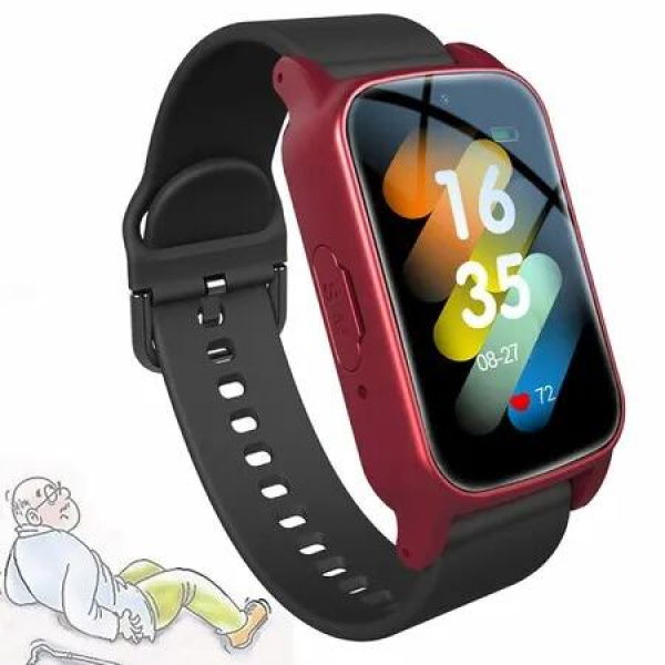 Elderly Smart Watch With Fall Detection,SOS Positioning Bracelet GPS Tracker,Alert Devices SPersonal Alarm With Emergency Assist Button,Red