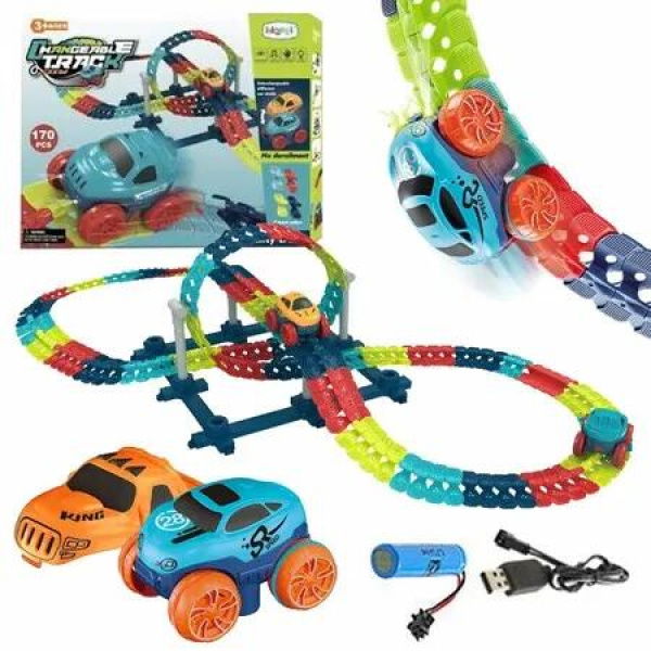 Electric 360 Degree Anti-Gravity Racing Play Machine Track with Rechargeable Roll-Up Puzzle Tracks for Kids (170 Pcs)