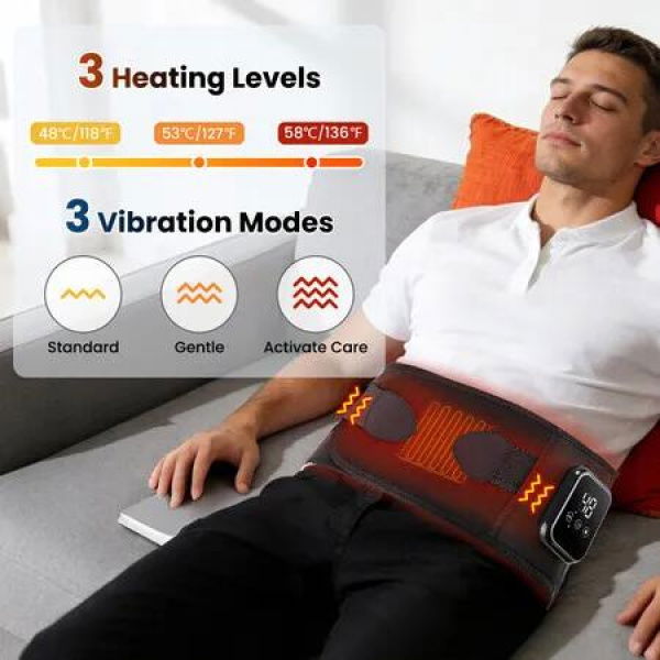 Electric Adjustable Waist Belt Brace 3 Gears Heating & Vibration Back Waist Support Belt Lumbar Brace Massage Band