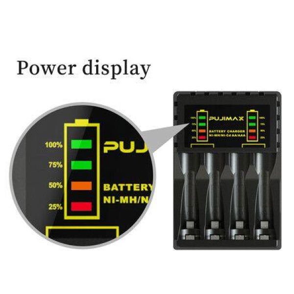 Electric Battery Charger - 4 Slots Smart Fast Charger With LED For Rechargeable AA/AAA Ni-MH/Ni-CD Batteries.