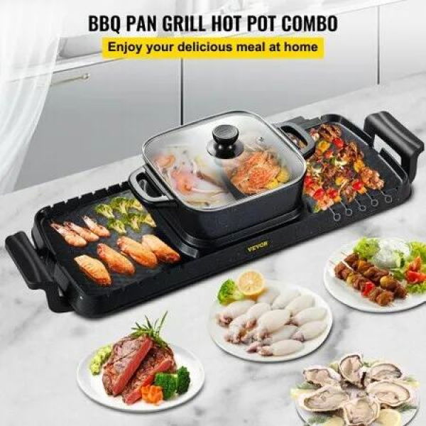 Electric BBQ Grill Hot Pot Oven Pan 3in1 Barbecue Grill 2400W Plate Home