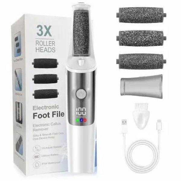 Electric Callus Remover for Feet,Pedicure Tools Foot Care Kit, Foot Scrubber Feet File Smooth Pedi Wand for Hard Cracked Dry Dead Skin-White