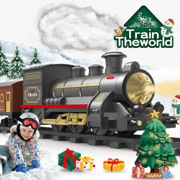 Electric Christmas Holiday Train Set with Lights Sounds Spary For Festive Decoration Christmas Train Toy Gift Black Train head