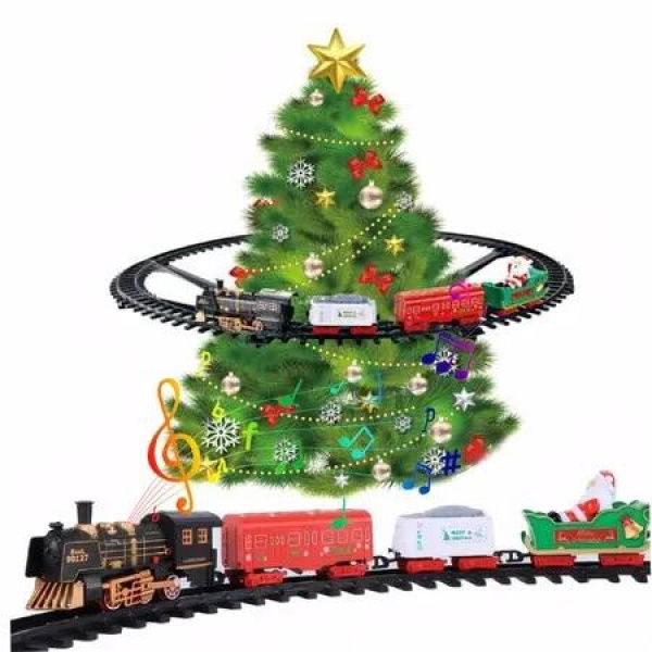 Electric Christmas Tree Train Toy with Light,Sound,Hanging Xmas Train for Around The Tree