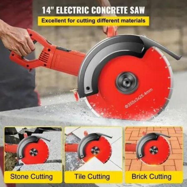 Electric Concrete Saw 14' Concrete Cutter 1800W Concrete Saw Electric Circular Saw with 14' Blade and Tools Masonry Saw for Granite Brick Porcelain