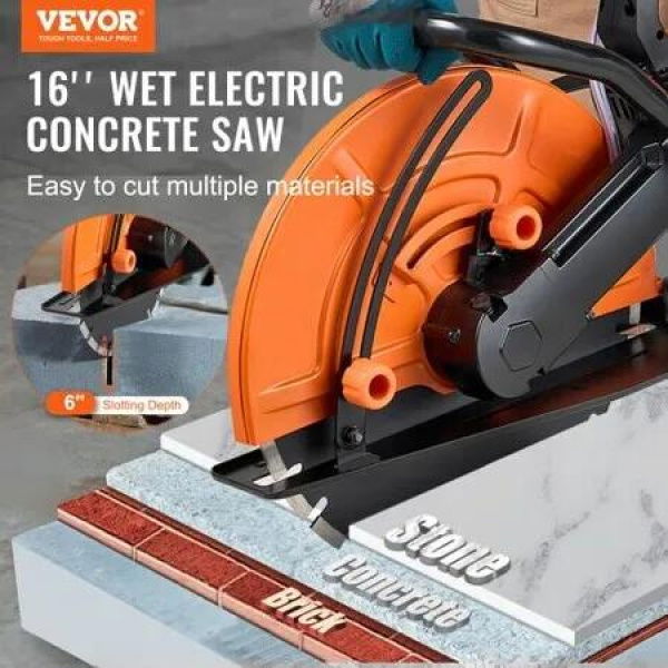 Electric Concrete Saw 16 in 2800 W 15 A Motor Circular Saw Cutter with Max. 6 in Adjustable Cutting Depth Wet Disk Saw Cutter