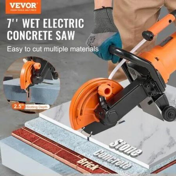 Electric Concrete Saw 7 in Circular Saw Cutter 2000 W High Power with Max. 2.5 in Cutting Depth Wet/Dry Disk Saw Cutter Includes Water Line Pump and Blade