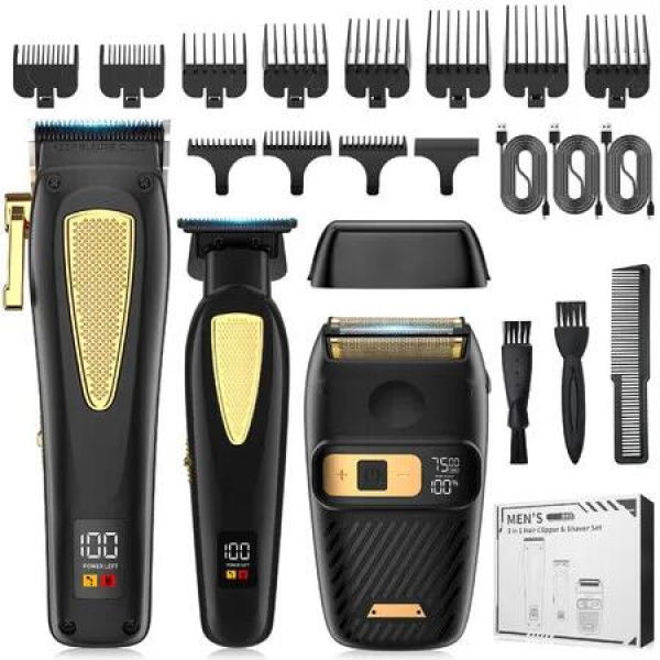 Electric Cordless Barber Hair Clippers Trimmer Shaver Set for Men Hair Cutting Kit with LCD Display