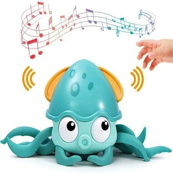 Electric Crawling Octopus Toy With Music LED Light Up Automatically Avoids Obstacles USB Charge For Babies (Green)