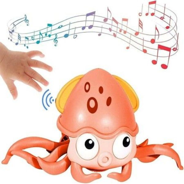 Electric Crawling Octopus Toy With Music LED Light Up Automatically Avoids Obstacles USB Charge For Babies (Orange)