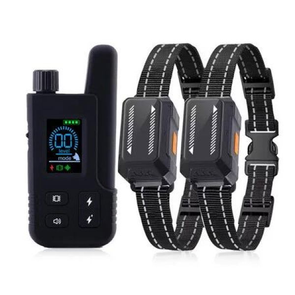 Electric Dog Training Collar Waterproof Rechargeable Bark Stop Device Shock Collars for 2 Dogs with Remote Training Beep Vibration Shock(Black)