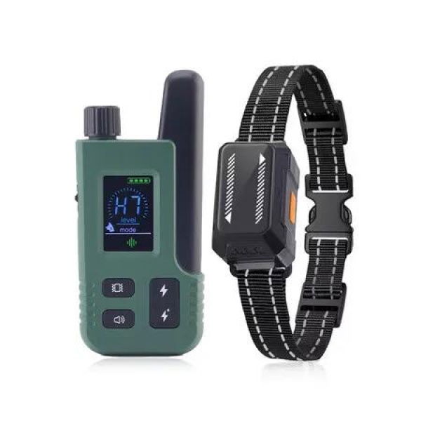 Electric Dog Training Collar Waterproof Rechargeable Bark Stop Device Shock Collars for Dog with Remote Training Beep Vibration Shock(Dark Green)