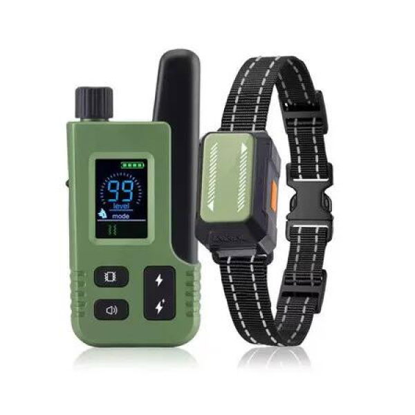 Electric Dog Training Collar Waterproof Rechargeable Bark Stop Device Shock Collars for Dog with Remote Training Beep Vibration Shock(Green)