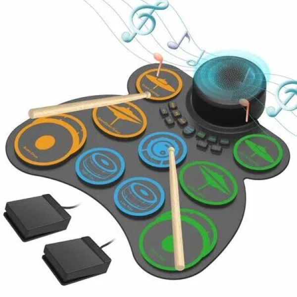 Electric Drum Set Electronic Drum Practice Pad - with Speaker Battery Support Dtx Gaming Roll-Up E Drum Kit For Kids