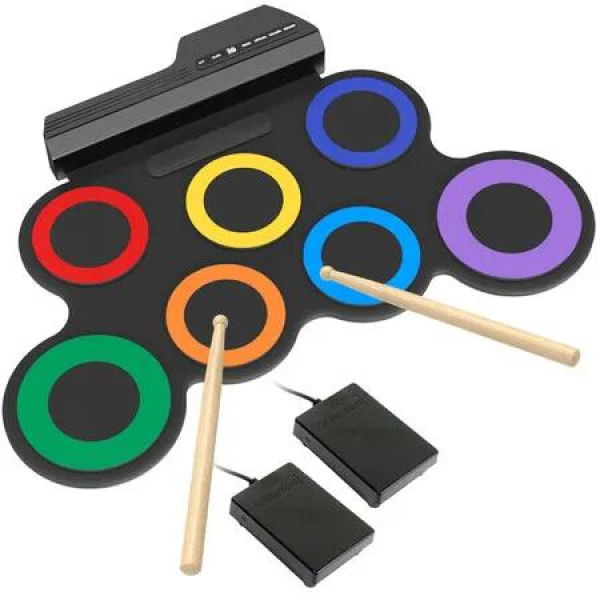 Electric Drum Set,7 Pad Kids Electronic Drum Set with Headphone Included,Roll Up Drum Practice Pad,Great Holiday Xmas Birthday Gift