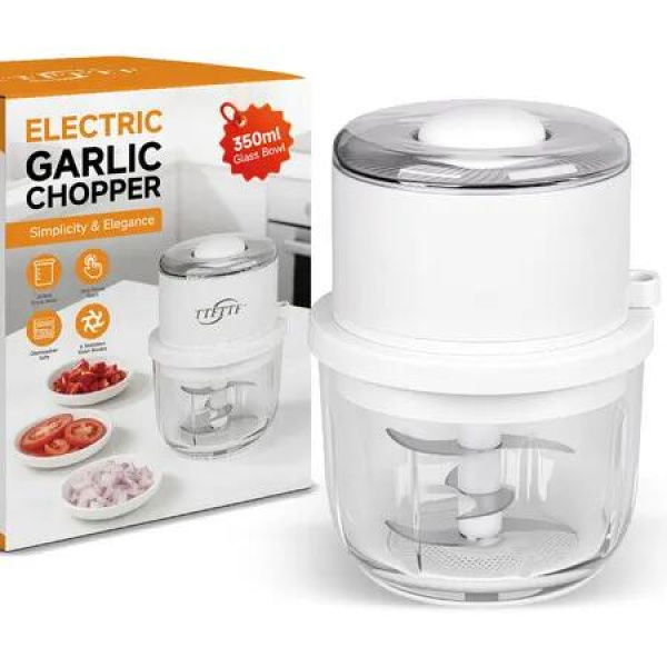 Electric Garlic Chopper,350ML Glass Bowl Mini Food Processor,Portable Veggie Chopper Onion Garlic Grinder,Wireless Blender for Ginger,Chili,Fruit,Meat,etc