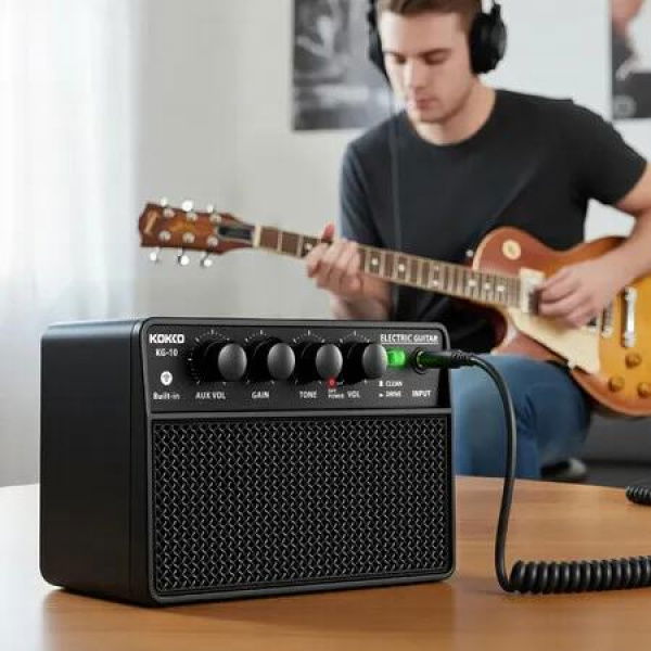 Electric Guitar Amplifier 10W Bluetooth Portable Desktop Mini Practice Amp Speaker Clean Drive Channel Headphone AUX Jack Battery Power Rechargeable