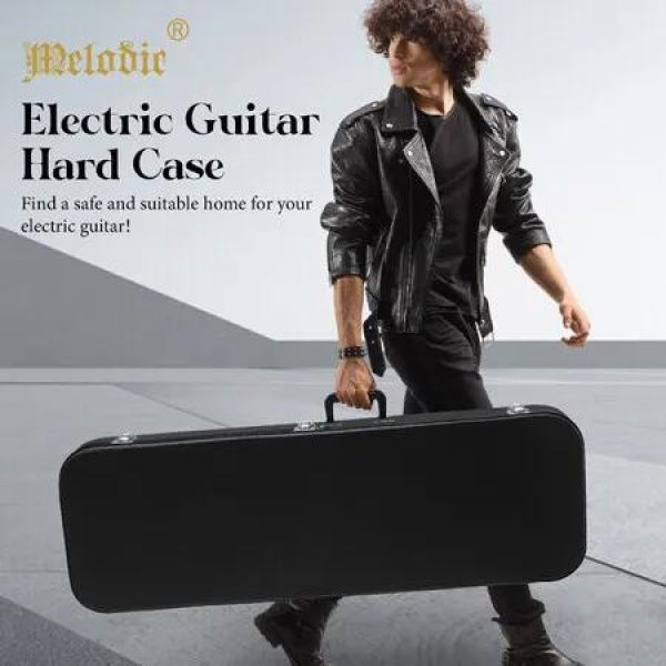 Electric Guitar Case Hard Shell Storage Wooden Standard 39 Inch Stratocaster Telecaster Ibanez Rectangular Gig Soft Padding with Latch Lock Black