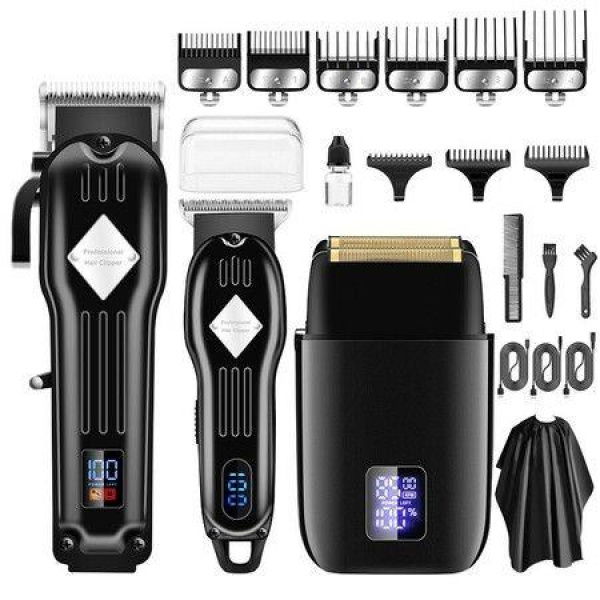 Electric Hair Trimmer Barber Cordless Full Set And Trimmer Set Rechargeable Hair Beard LED Display for Men(Black)