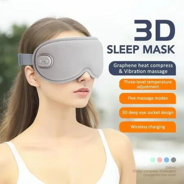 Electric Heating Compress Massage Eye Mask 5 Vibration Modes 3-level Heated Eye Massager Relief Fatigue Sleep Mask Sleep Aids Color Grey