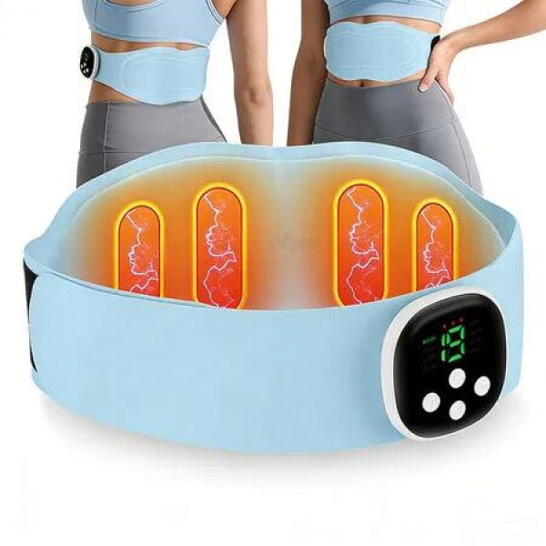 Electric Heating Pad with EMS Massage, Cordless Massager for Lower Back, Portable Waist Wrap Belt Adjustable Size, Gift for Men and Women (Blue)