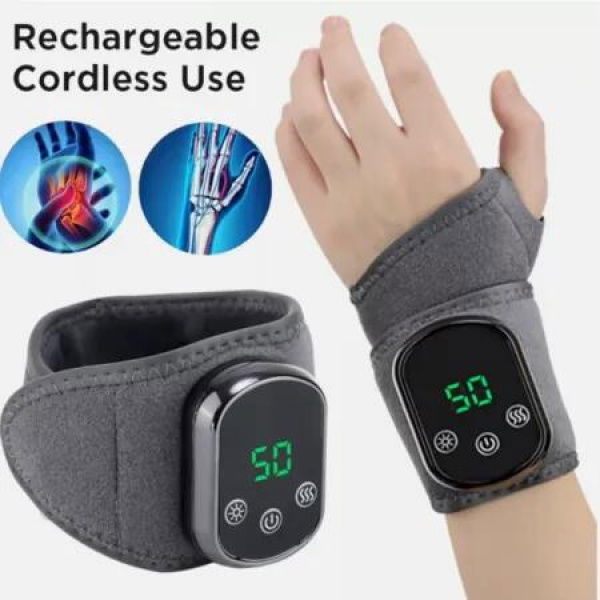 Electric Heating Wrist Guard Massager Infrared Rechargeable Wrist Wrap Brace Massage Vibration Adjustable Carpal Tunnel for Hand