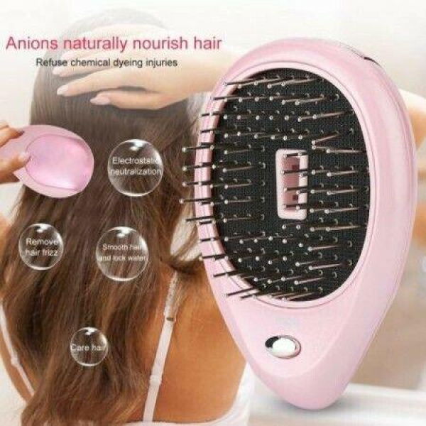 Electric Ionic Massage Hair Brush Negative Ion Hair Brush Massage Comb Portable Ion Hair Massage Comb Electric Vibration Magnetic Massager Comb (Pink)