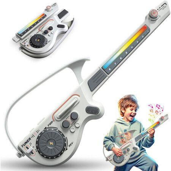 Electric Musical Guitar, Stringless Smart Guitar,Foldable Travel Backing Guitarra, Musical Instrument Toys for Kids (Grey)