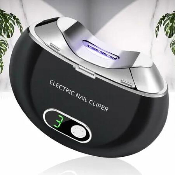 Electric Nail Clipper Automatic Fingernail Cutter 3 Speed Rechargeable USB Safety Trimmer Digital LCD Display Clip Storage Trimming Cutting Black