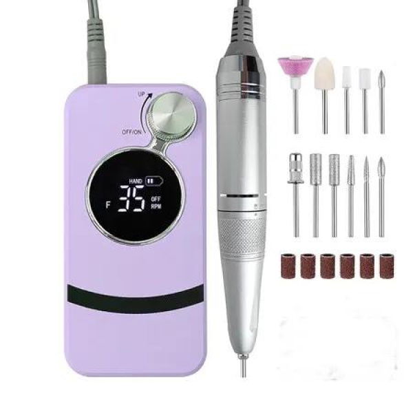 Electric Nail Dril 35000RPM Nail File for Acrylics Gel Nail Polish Remove Cordless Portable Rechargeable Nail Drill Kit for Home Salon Manicure Purple