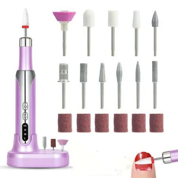 Electric Nail Drill Cordless Portable Rechargeable Nail File Kit for Acrylic Gel Nails 15000RPM Adjustable Speeds for Manicure Pedicure Polishing,Purple