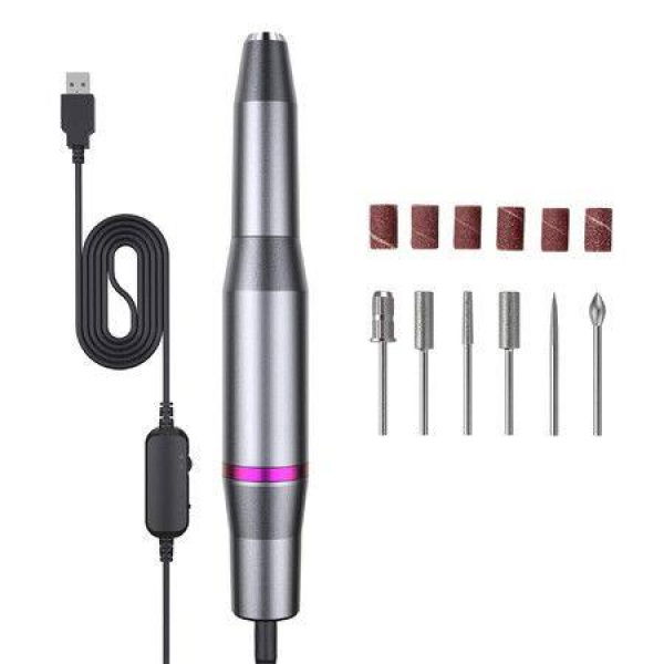 Electric Nail Drill Kit - Professional Electric Nail File Portable Manicure Pedicure E-File With Acrylic Fake Nail Clipper For Shaping Polishing And Removing Acrylic Gel Nails (Grey Silver)